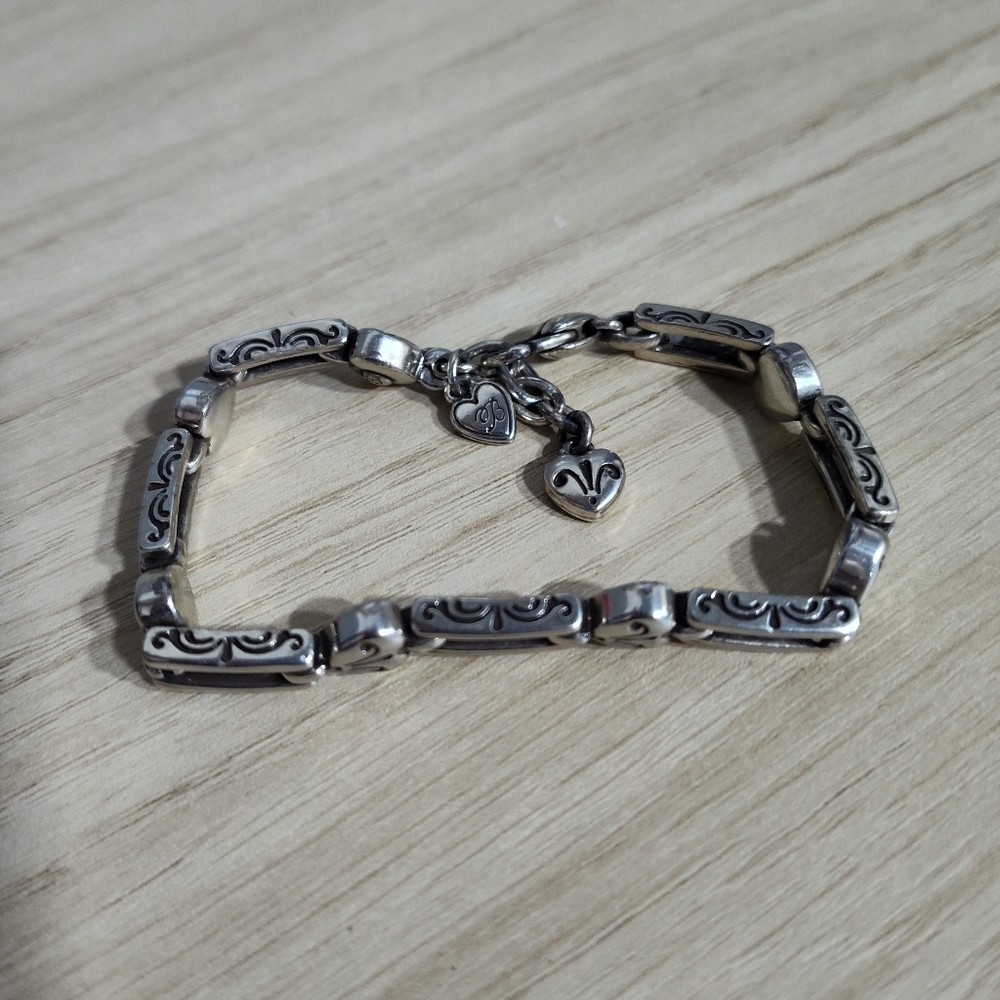 BRIGHTON Silver Plated Pompeii Hearts Scrolled Bar Links Bracelet